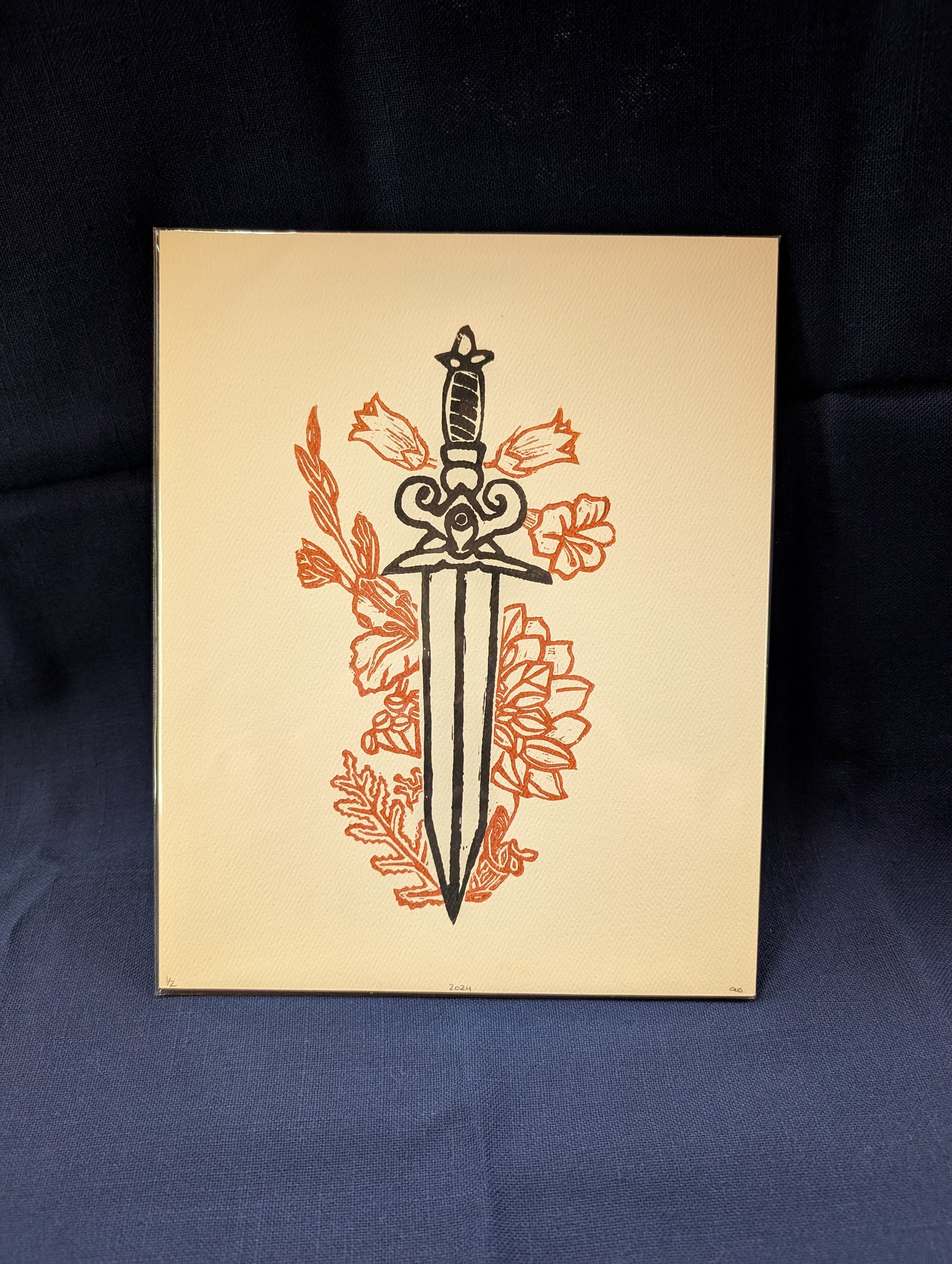 Stabby Daggers 8" x 10" lino print